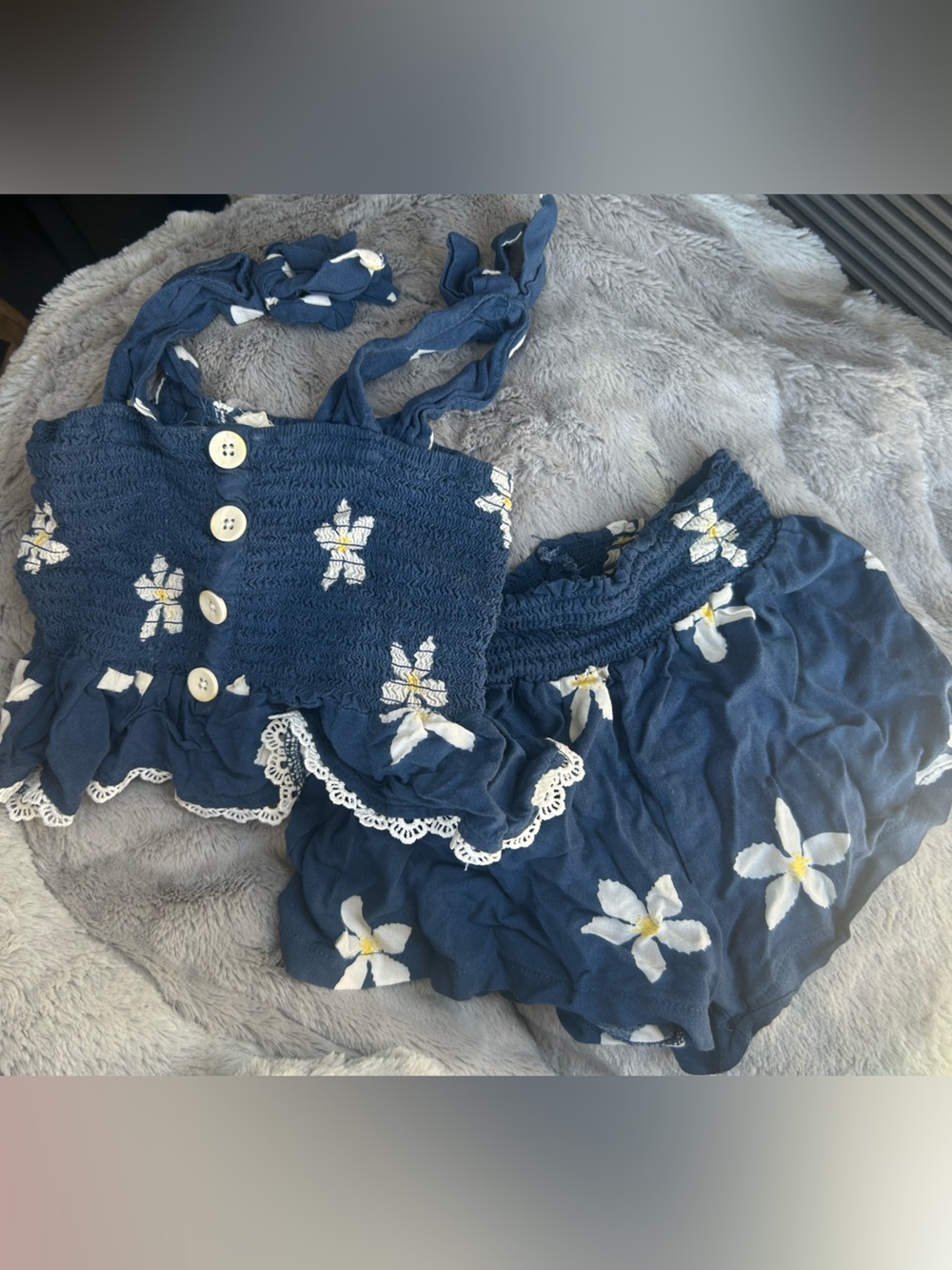 Jessica Simpson Navy Blue Floral Two-Piece Girls Set